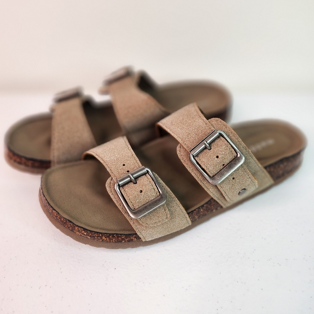 Granola Girl Beige Buckle Slide Sandals 6 Earthcore Boho Slip Ons Soft Girl